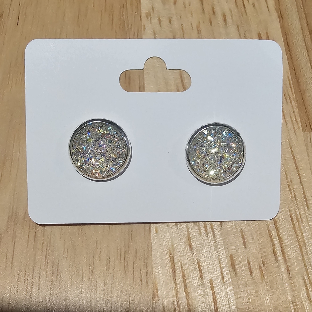 Sparkly Silver Round 11mm Stud Earrings
